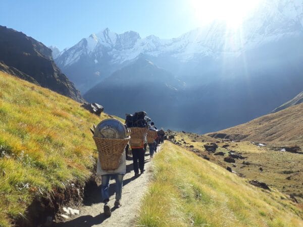 carrying trekking equipments and foods for Annapurna